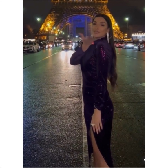 ZARA Velvet Sequins Ruched Midi Dress Back Keyhole Asymmetric Bodycon XS NWT - Picture 7 of 7